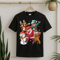 Christmas Dabbing Santa Elf Deer Gingerbread Man & Snowman T-Shirt thumb 2