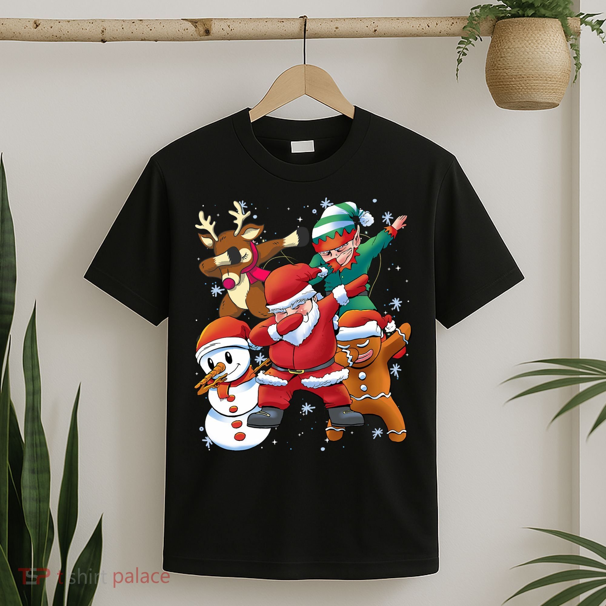 Christmas Dabbing Santa Elf Deer Gingerbread Man & Snowman T-Shirt