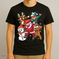 Christmas Dabbing Santa Elf Deer Gingerbread Man & Snowman T-Shirt thumb 3
