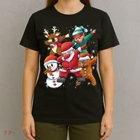 Christmas Dabbing Santa Elf Deer Gingerbread Man & Snowman T-Shirt thumb 4