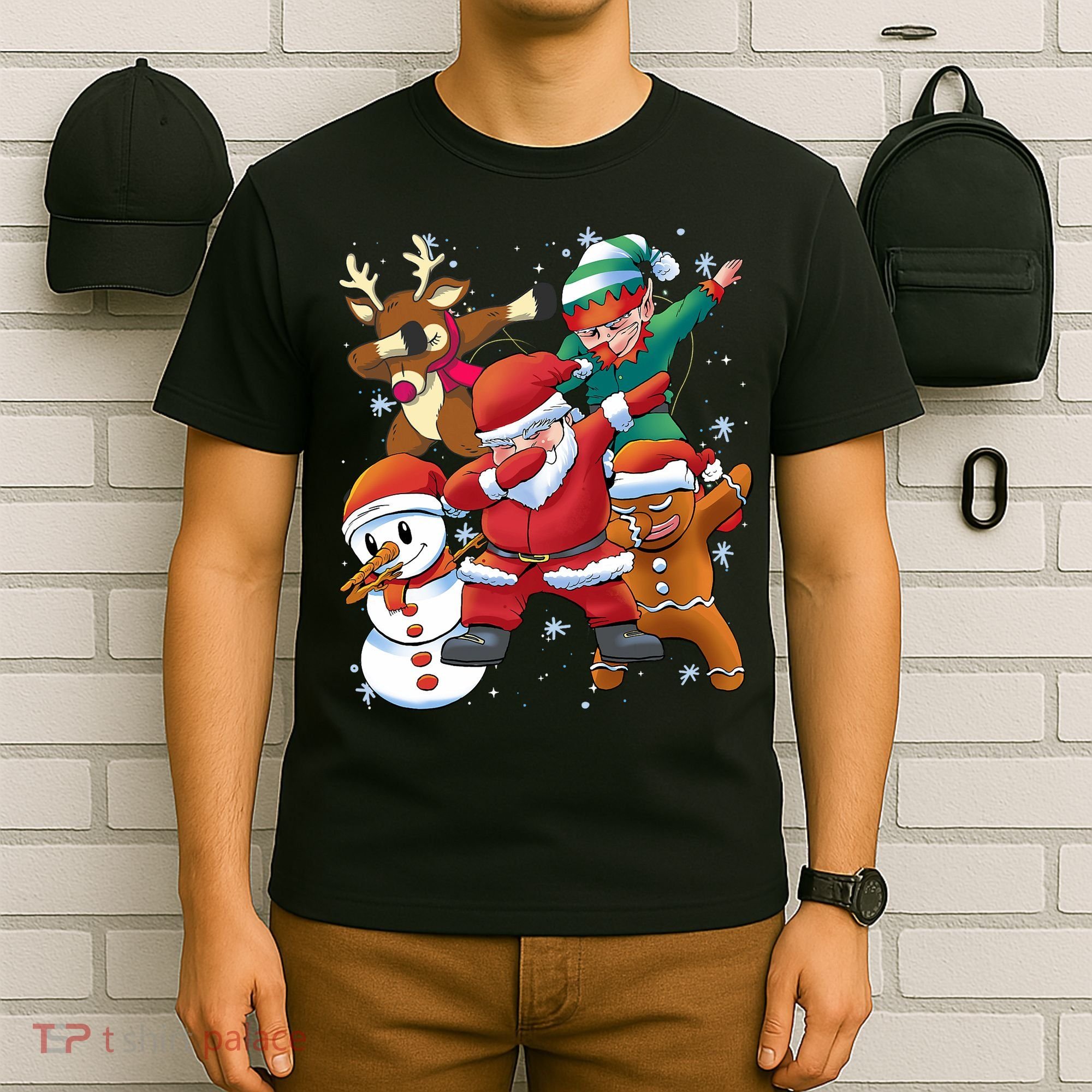 Christmas Dabbing Santa Elf Deer Gingerbread Man & Snowman T-Shirt