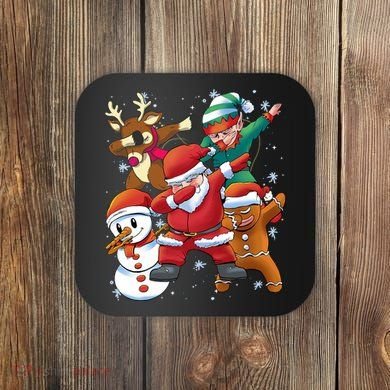 Christmas Dabbing Santa Elf Deer Gingerbread Man & Snowman Coaster
