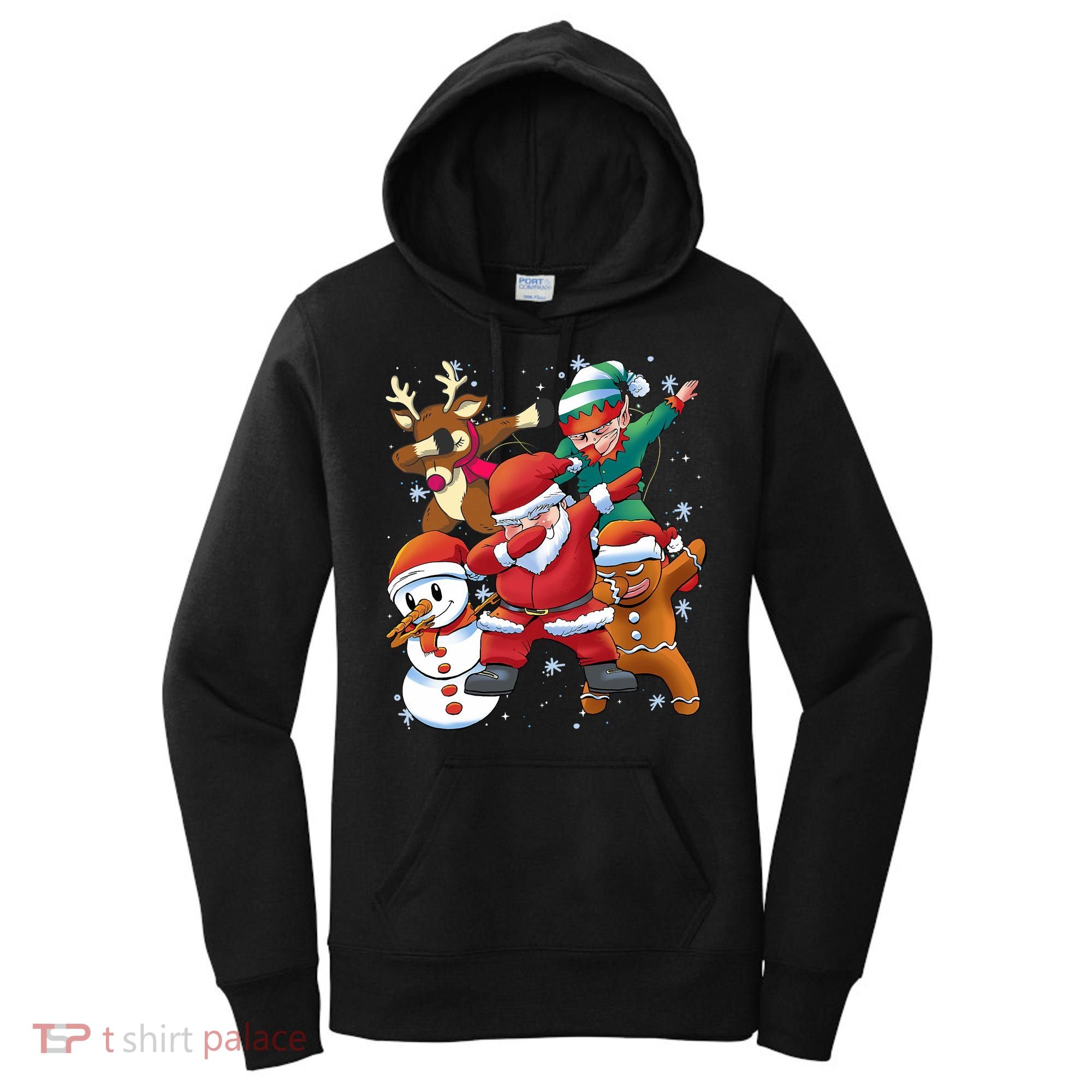 Christmas Dabbing Santa Elf Deer Gingerbread Man & Snowman Women's Hoodie