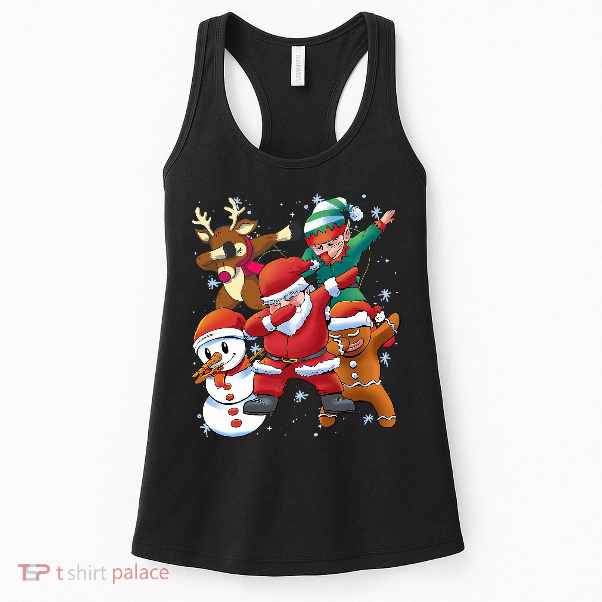 Christmas Dabbing Santa Elf Deer Gingerbread Man & Snowman Women's Tank Top