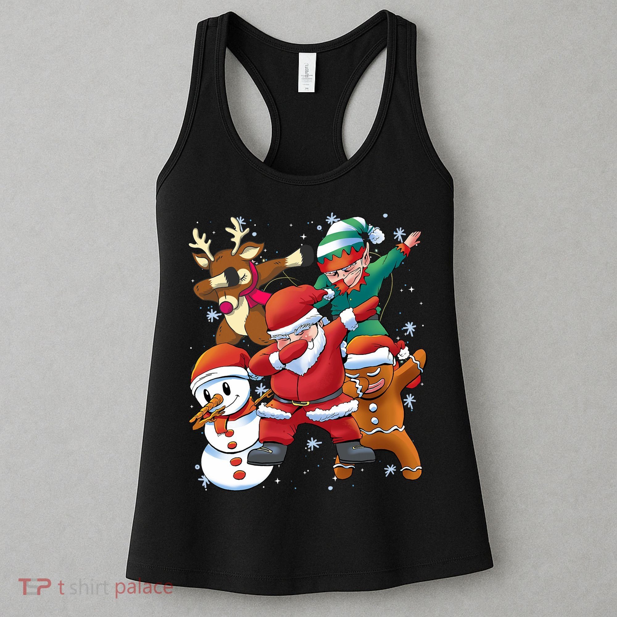 Christmas Dabbing Santa Elf Deer Gingerbread Man & Snowman Women's Tank Top