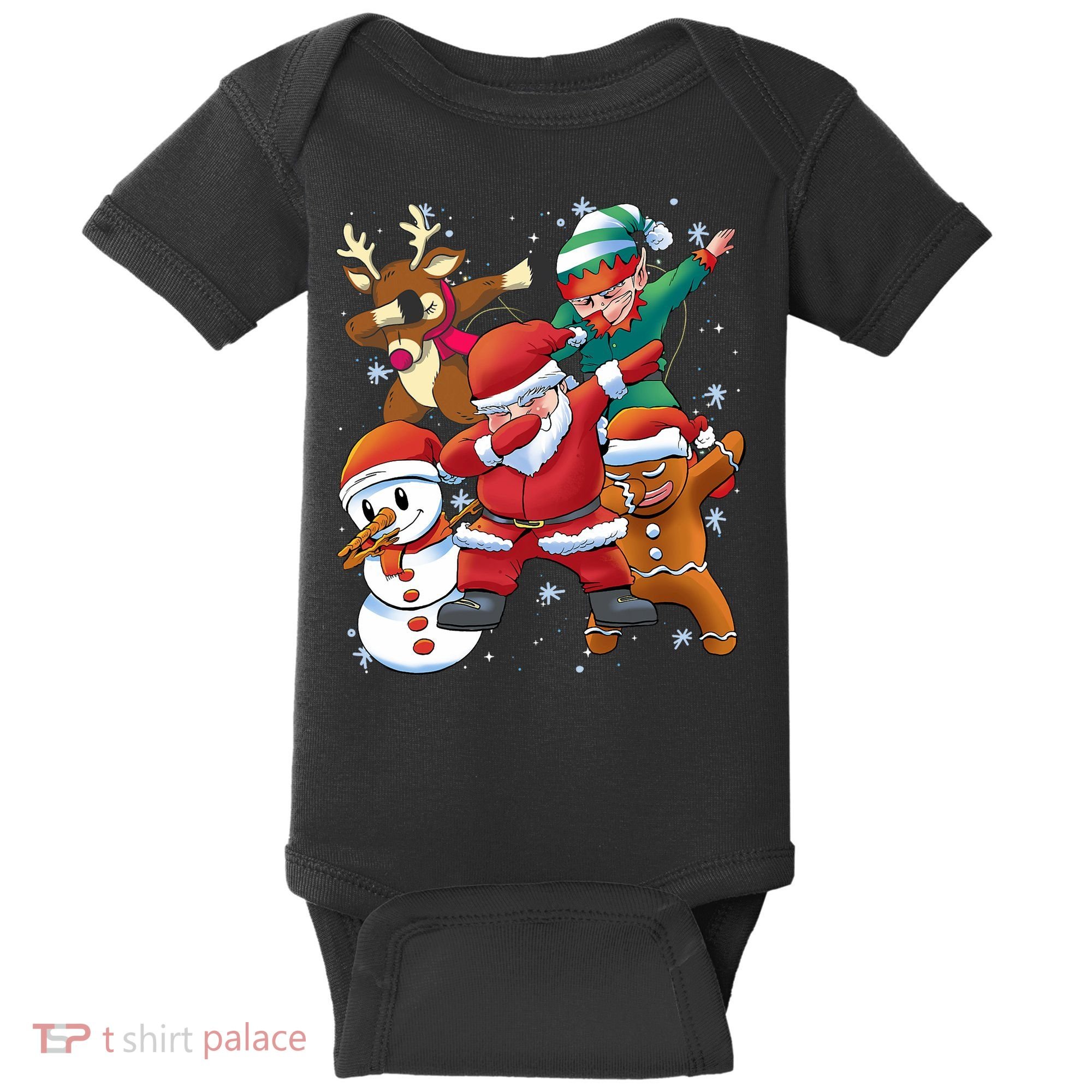 Christmas Dabbing Santa Elf Deer Gingerbread Man & Snowman Baby Bodysuit