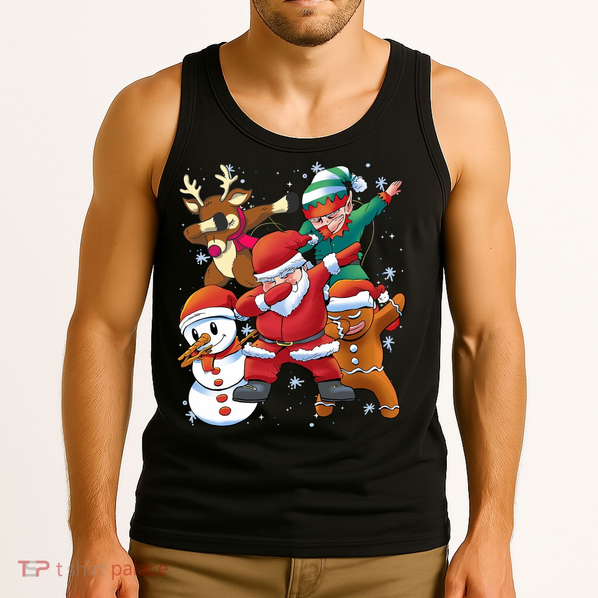 Christmas Dabbing Santa Elf Deer Gingerbread Man & Snowman Tank Top