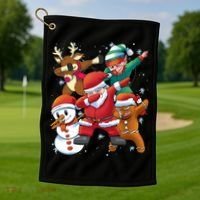 Christmas Dabbing Santa Elf Deer Gingerbread Man & Snowman Golf Towel thumb 1