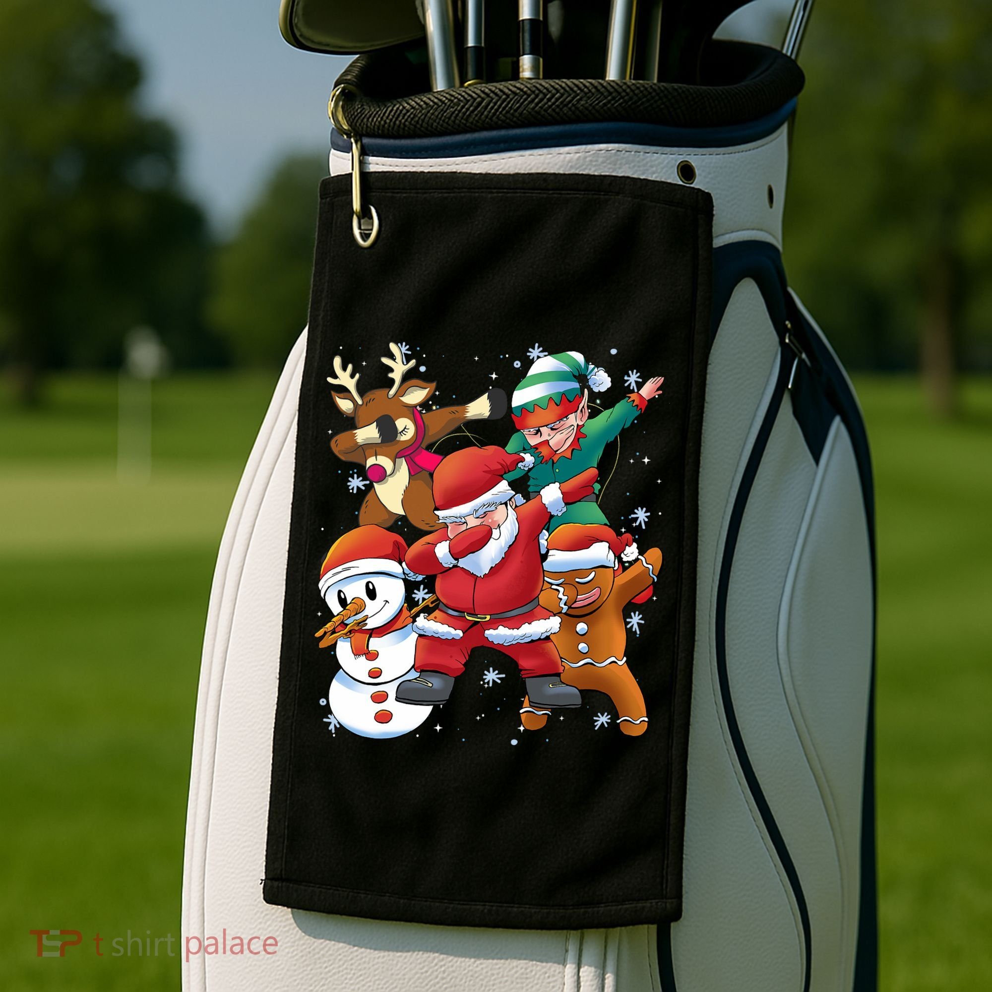 Christmas Dabbing Santa Elf Deer Gingerbread Man & Snowman Golf Towel