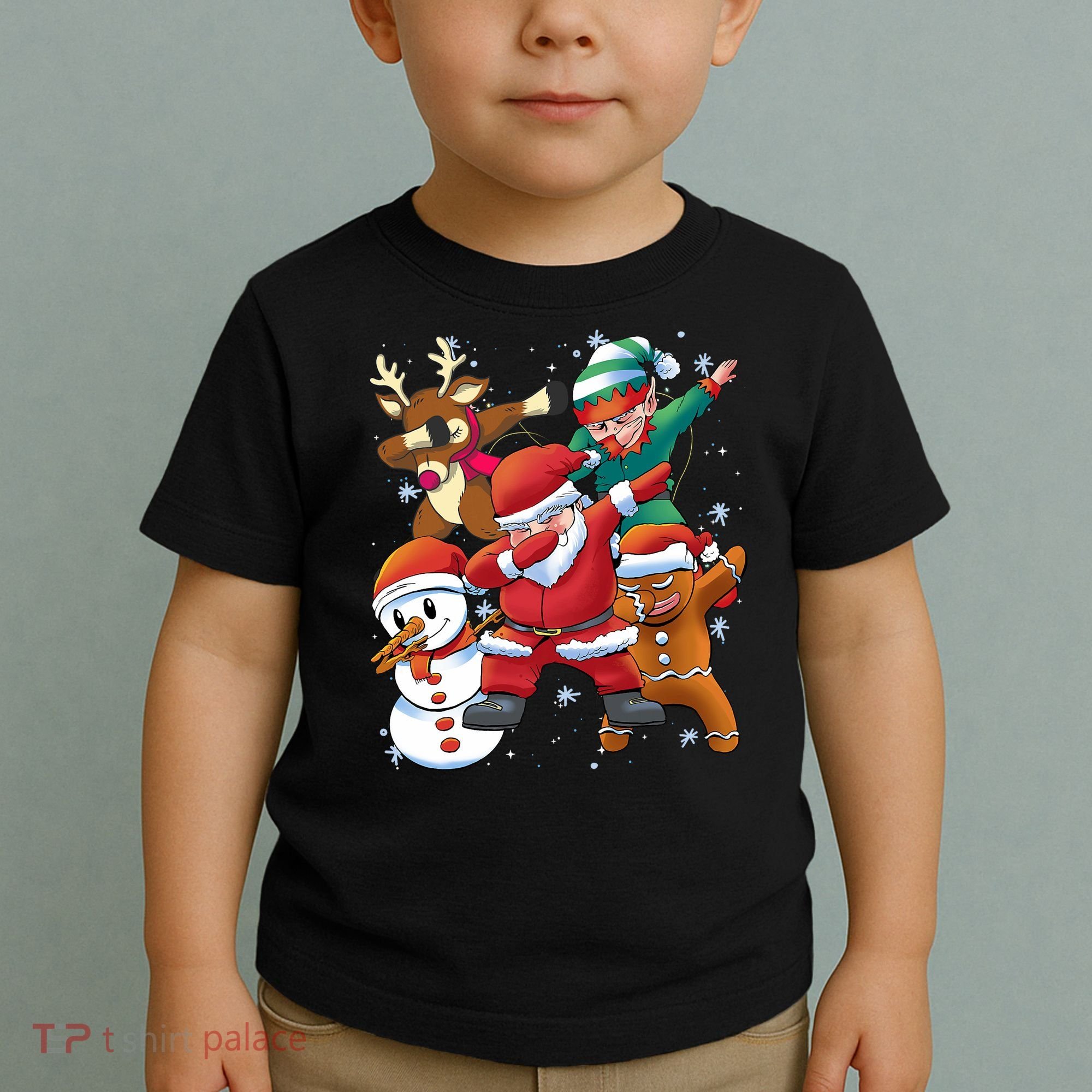 Christmas Dabbing Santa Elf Deer Gingerbread Man & Snowman Toddler T-Shirt