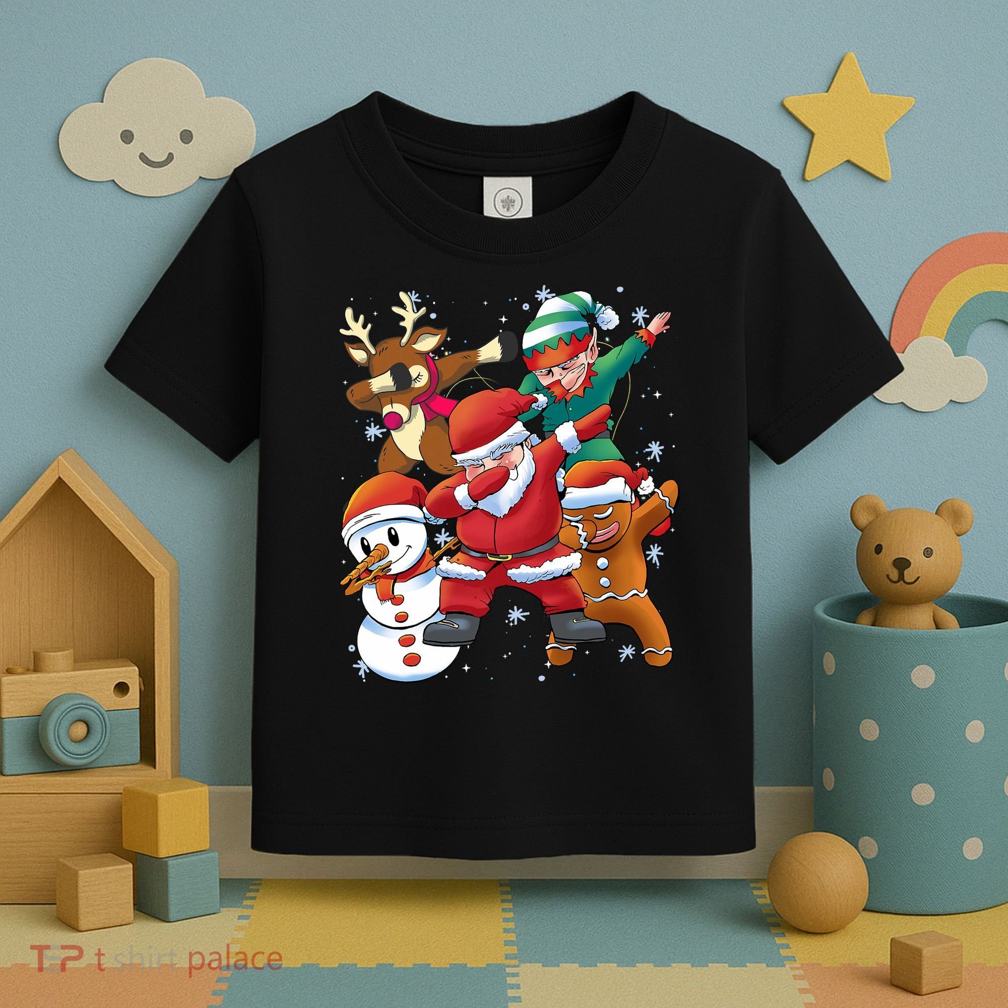 Christmas Dabbing Santa Elf Deer Gingerbread Man & Snowman Toddler T-Shirt