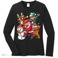Christmas Dabbing Santa Elf Deer Gingerbread Man & Snowman Women's Long Sleeve Shirt thumb 0