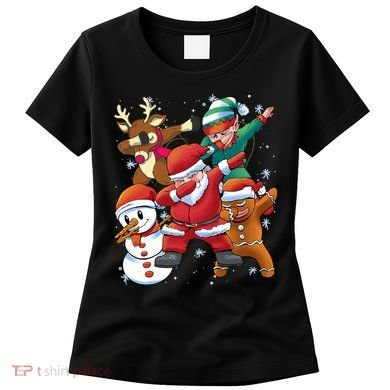 Christmas Dabbing Santa Elf Deer Gingerbread Man & Snowman Women's T-Shirt