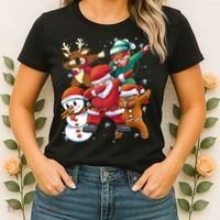 Christmas Dabbing Santa Elf Deer Gingerbread Man & Snowman Women's T-Shirt thumb 2
