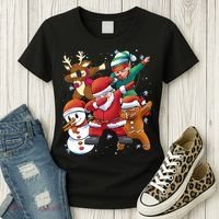 Christmas Dabbing Santa Elf Deer Gingerbread Man & Snowman Women's T-Shirt thumb 3