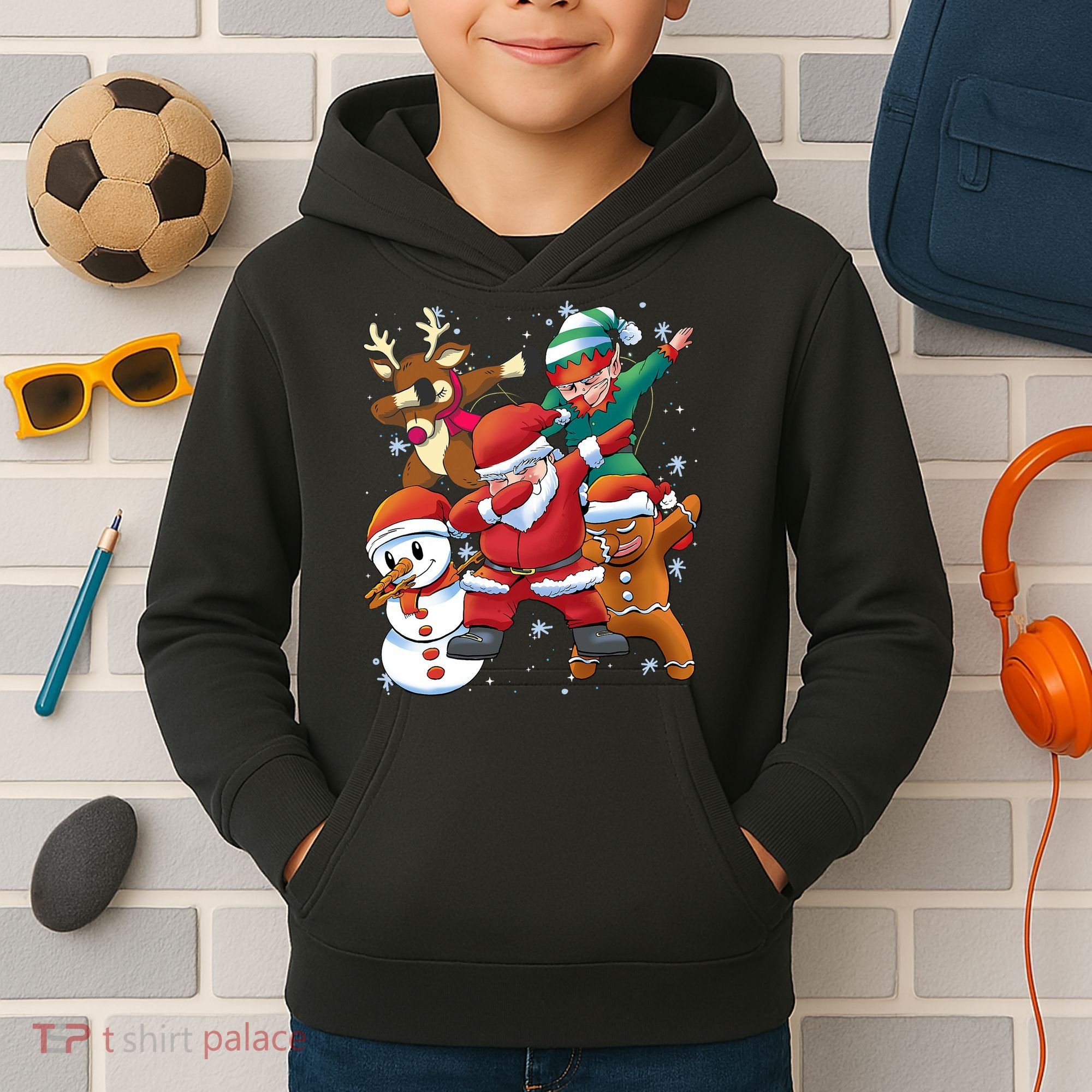 Christmas Dabbing Santa Elf Deer Gingerbread Man & Snowman Kids Hoodie