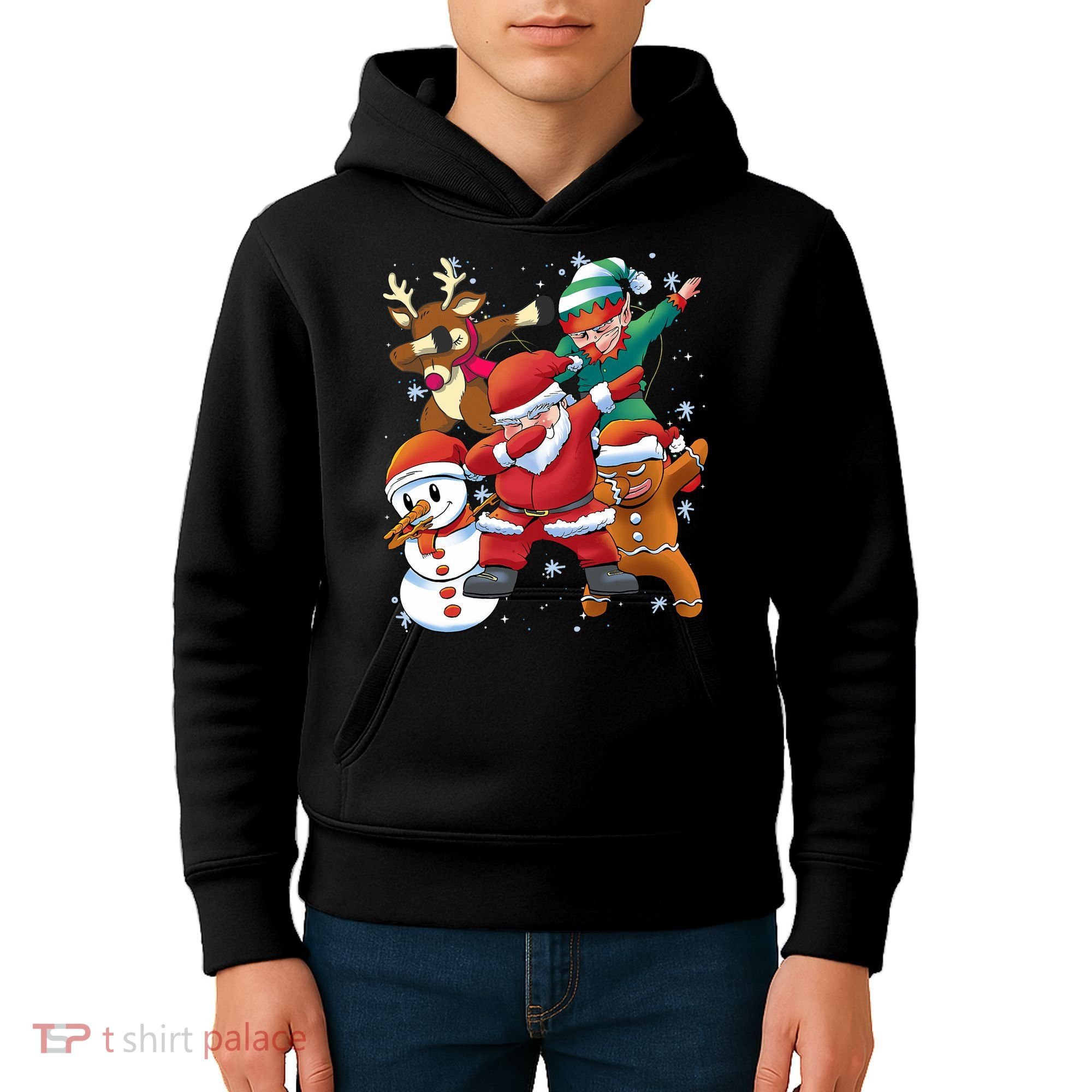 Christmas Dabbing Santa Elf Deer Gingerbread Man & Snowman Kids Hoodie