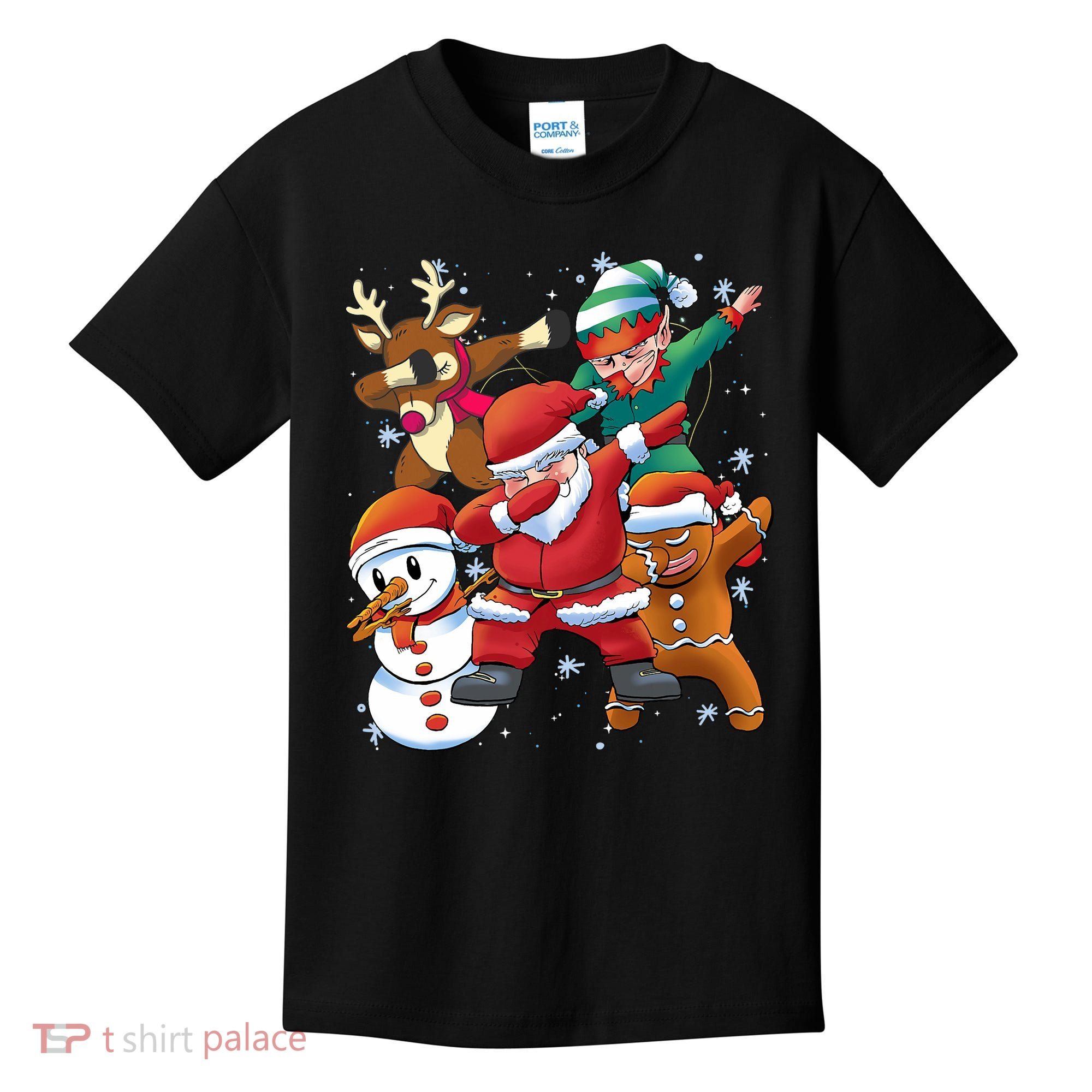 Christmas Dabbing Santa Elf Deer Gingerbread Man & Snowman Kids T-Shirt