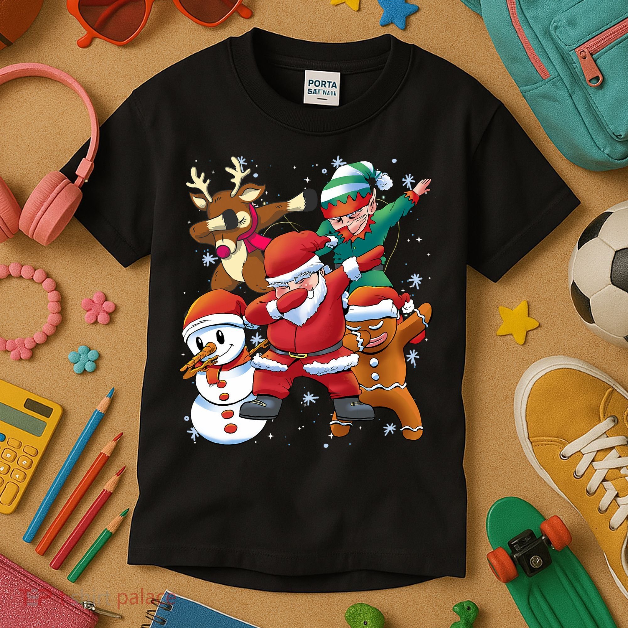 Christmas Dabbing Santa Elf Deer Gingerbread Man & Snowman Kids T-Shirt