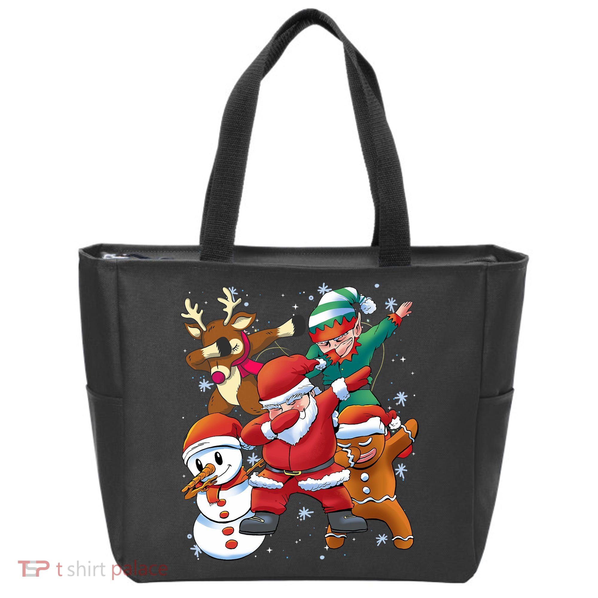 Christmas Dabbing Santa Elf Deer Gingerbread Man & Snowman Tote Bag