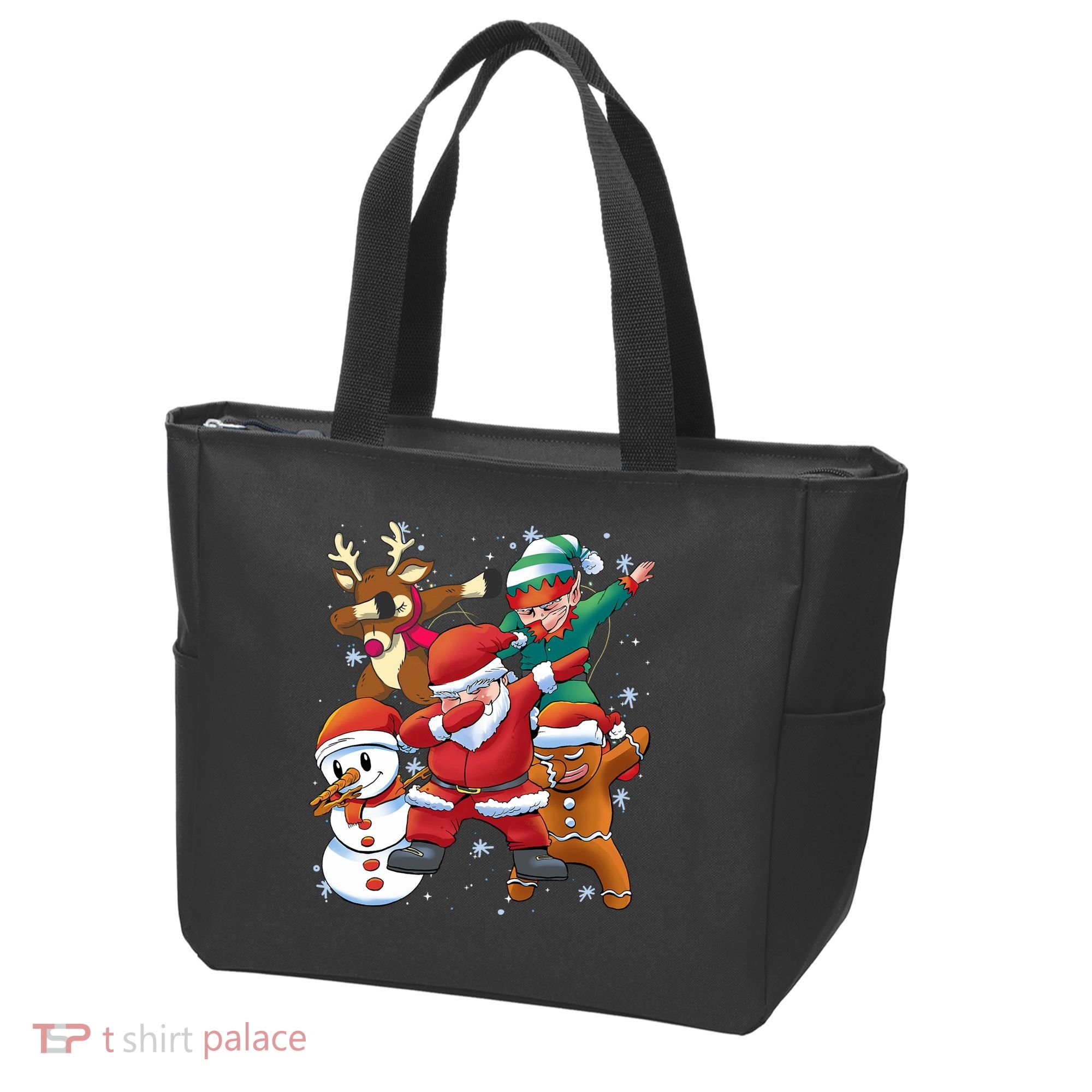 Christmas Dabbing Santa Elf Deer Gingerbread Man & Snowman Tote Bag