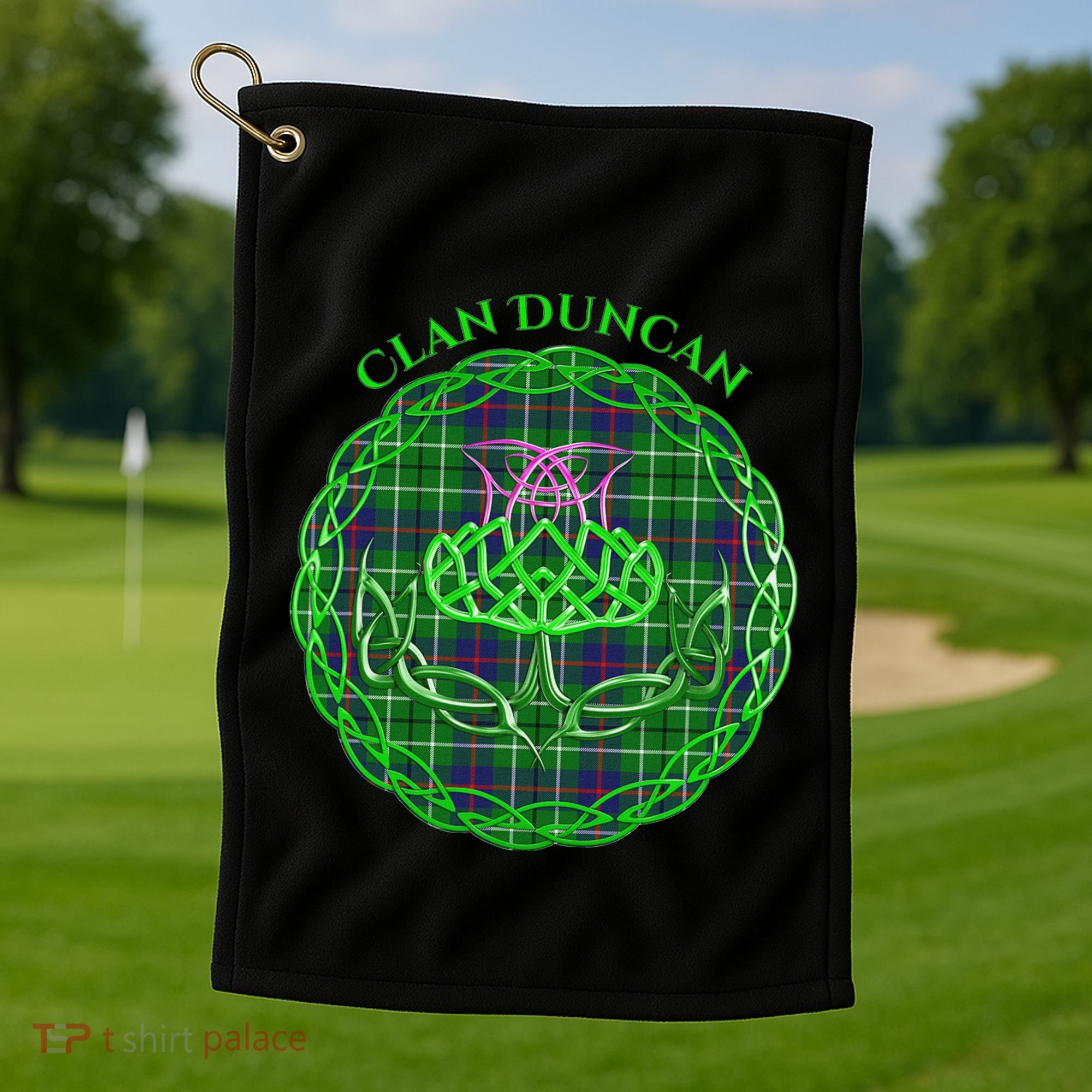 Clan Duncan Scottish Tartan Celtic Thistle Golf Towel