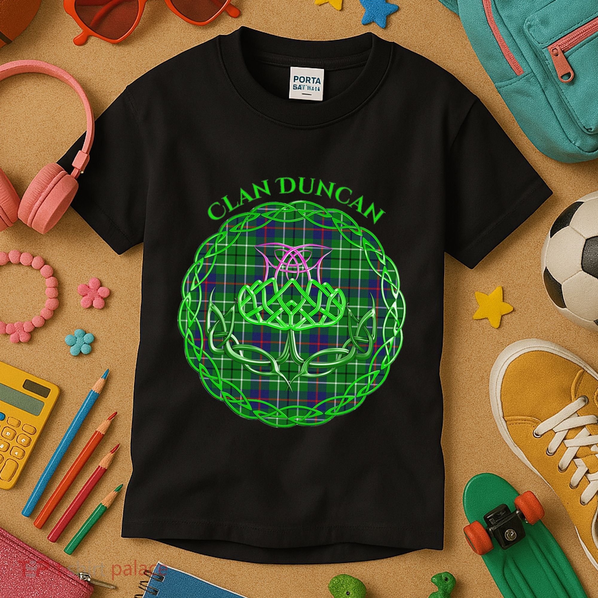 Clan Duncan Scottish Tartan Celtic Thistle Kids T-Shirt