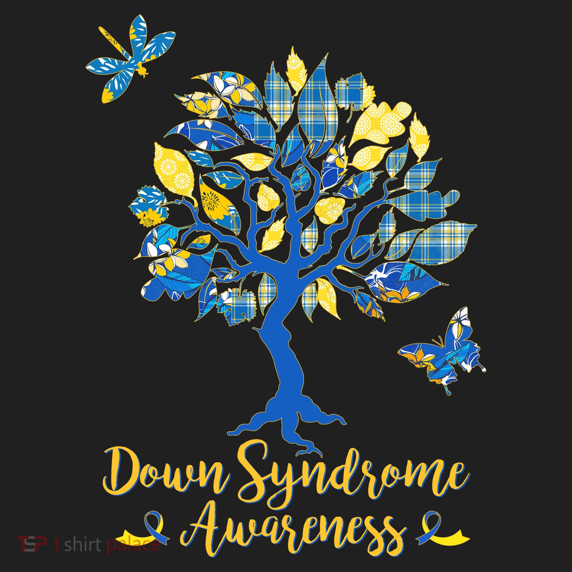 Cute Down Syndrome Awareness Blue Yellow Tree Women's Sweatshirt