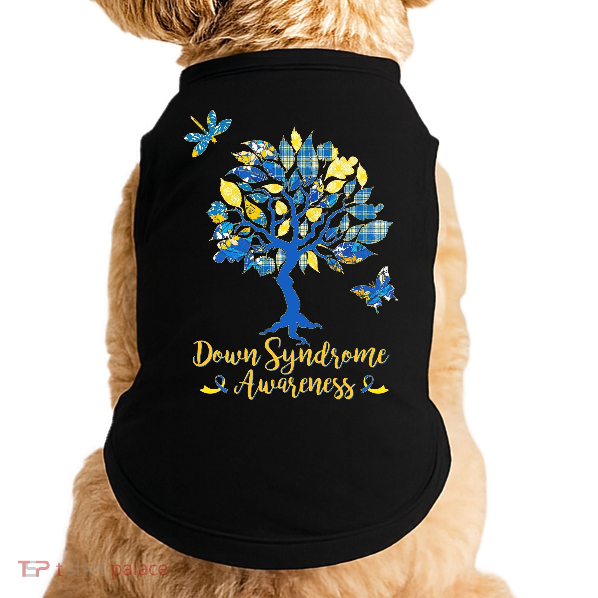 Cute Down Syndrome Awareness Blue Yellow Tree Doggie Tank
