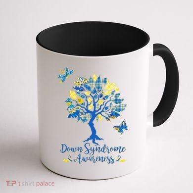Cute Down Syndrome Awareness Blue Yellow Tree Coffee Mug back