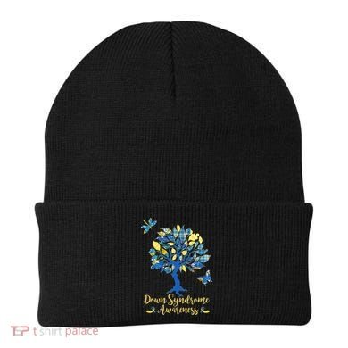 Cute Down Syndrome Awareness Blue Yellow Tree Beanie