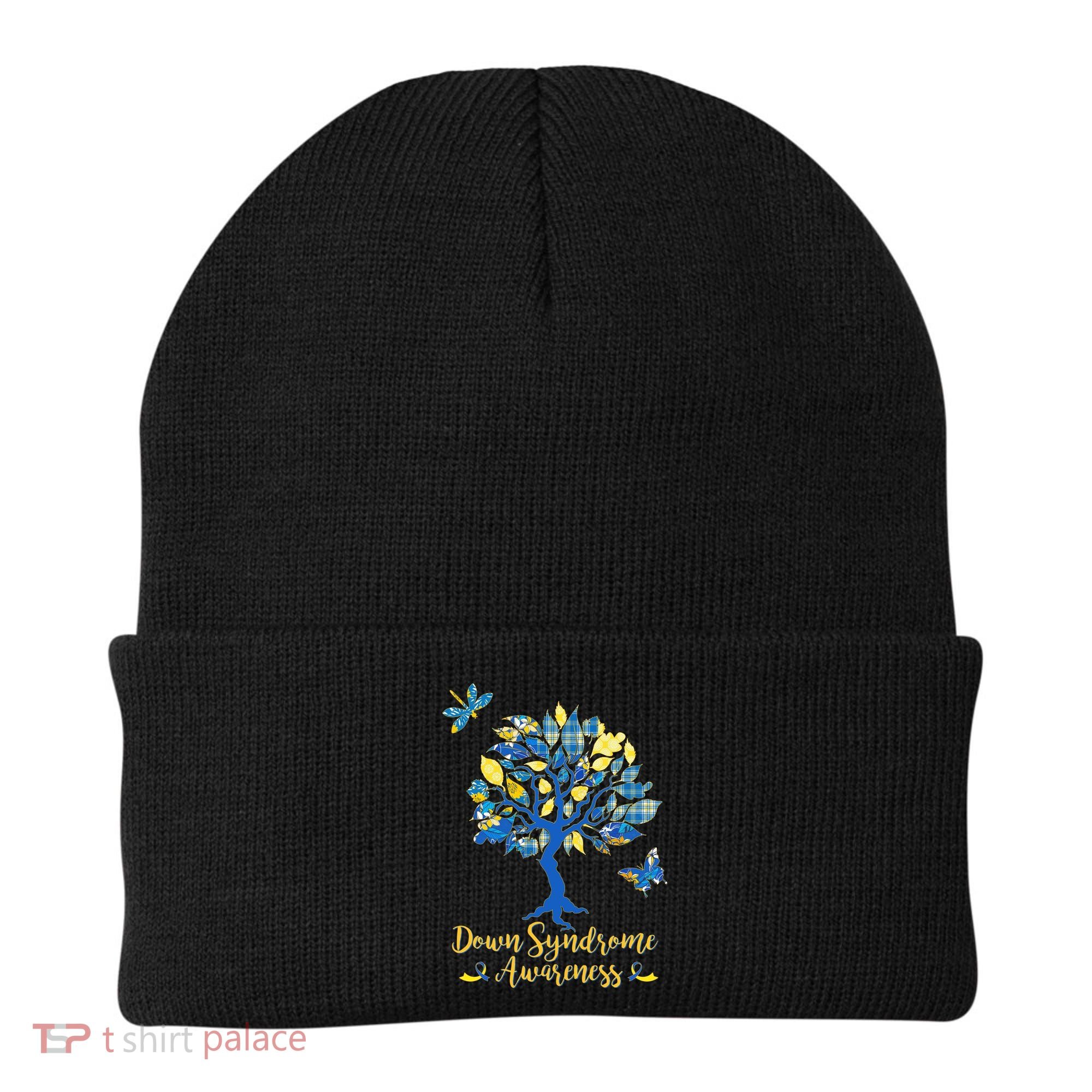 Cute Down Syndrome Awareness Blue Yellow Tree Beanie