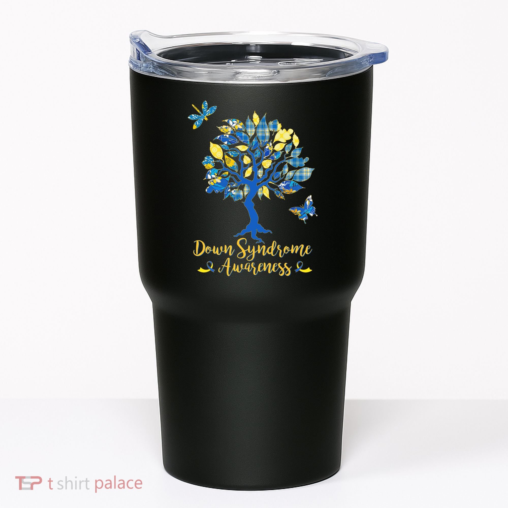 Cute Down Syndrome Awareness Blue Yellow Tree Tumbler