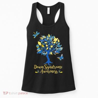Cute Down Syndrome Awareness Blue Yellow Tree Women's Tank Top
