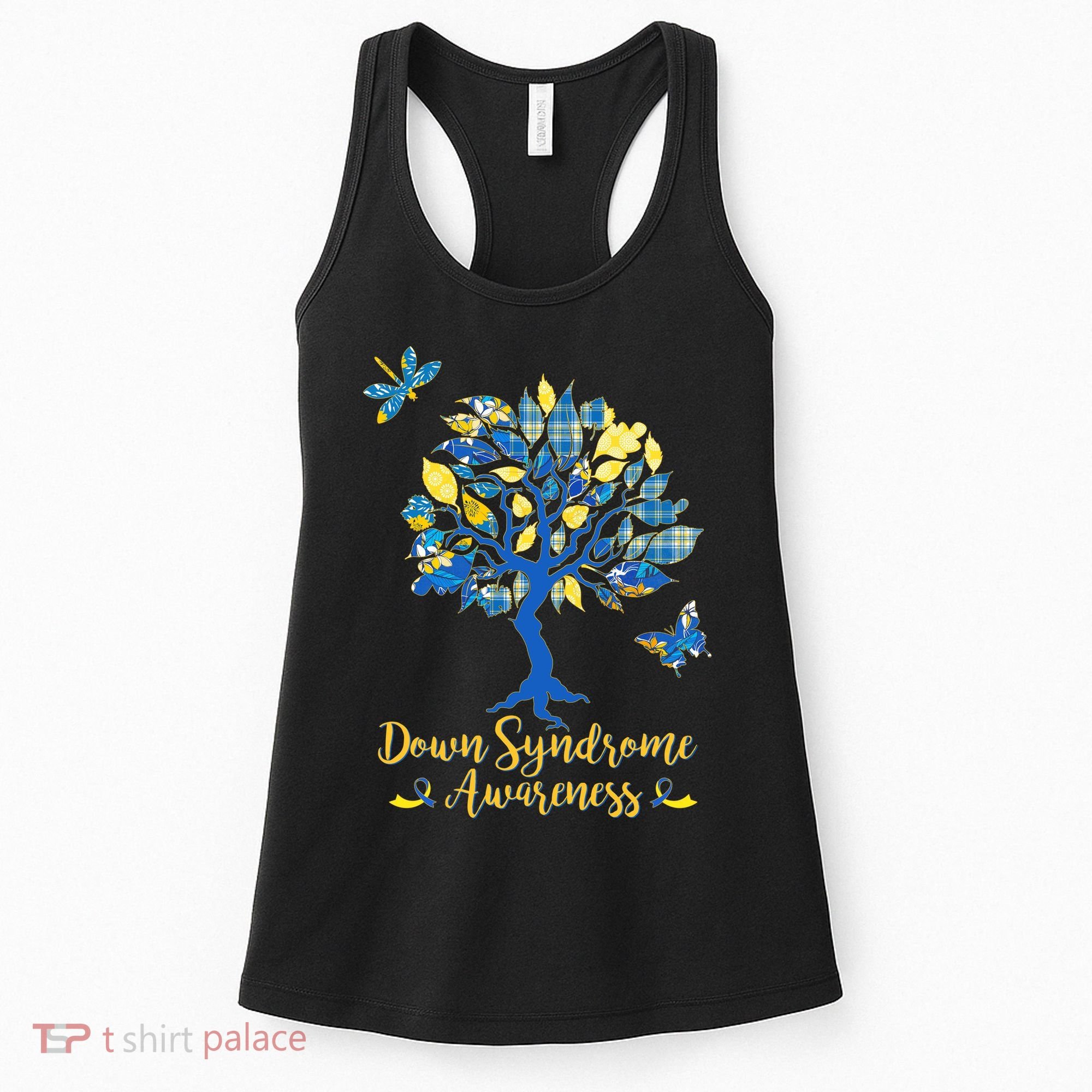 Cute Down Syndrome Awareness Blue Yellow Tree Women's Tank Top