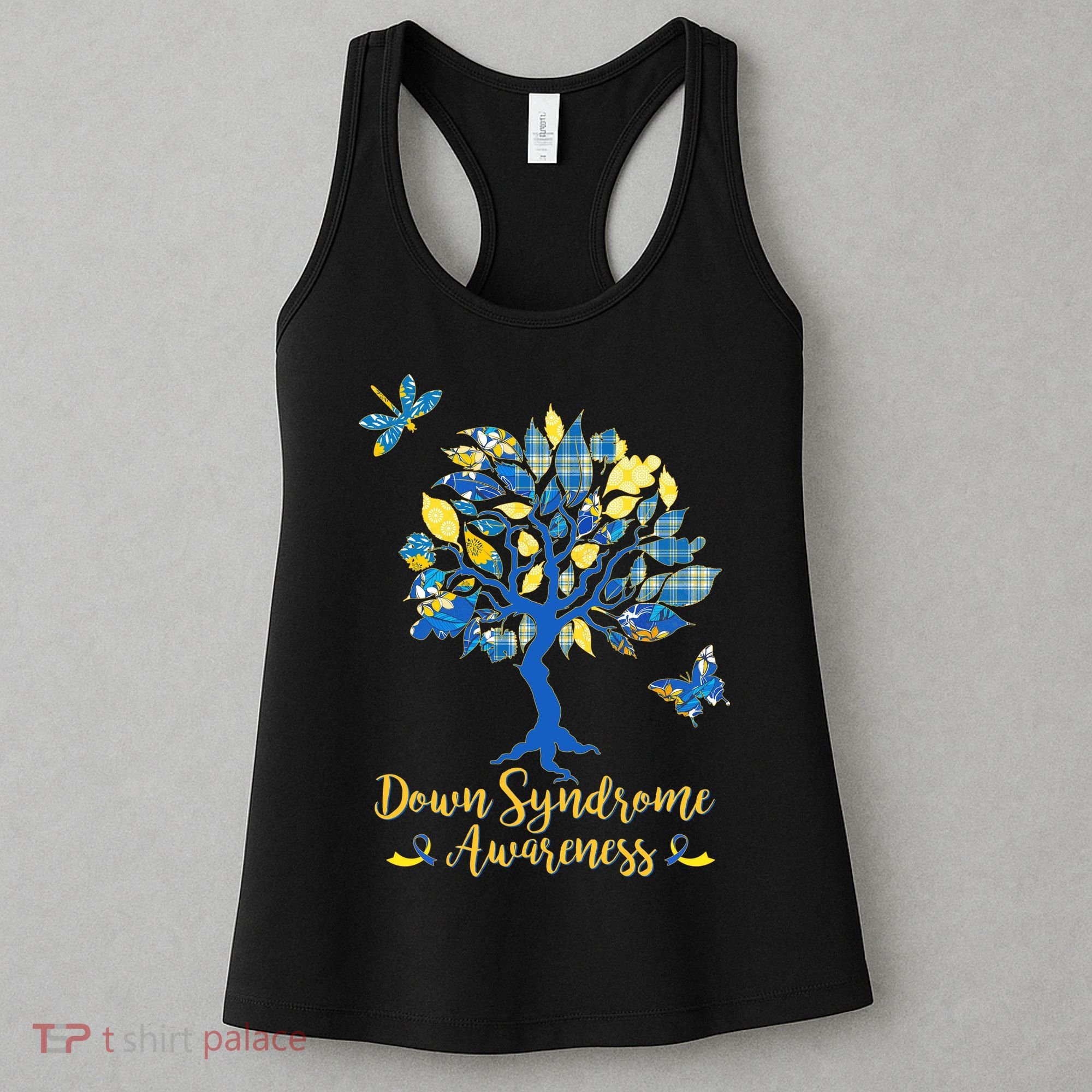 Cute Down Syndrome Awareness Blue Yellow Tree Women's Tank Top