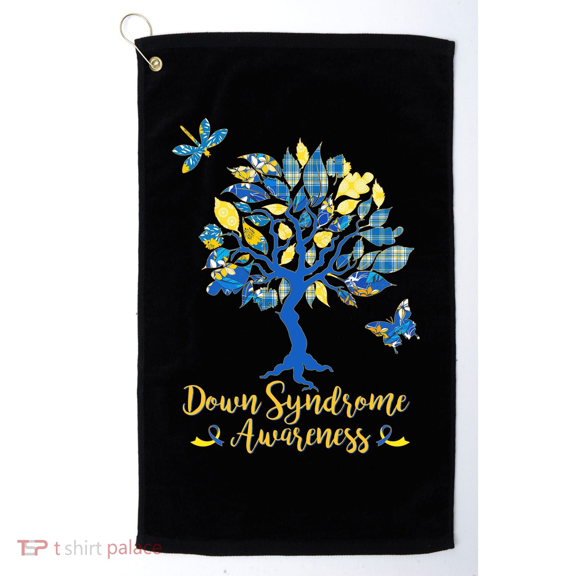Cute Down Syndrome Awareness Blue Yellow Tree Golf Towel