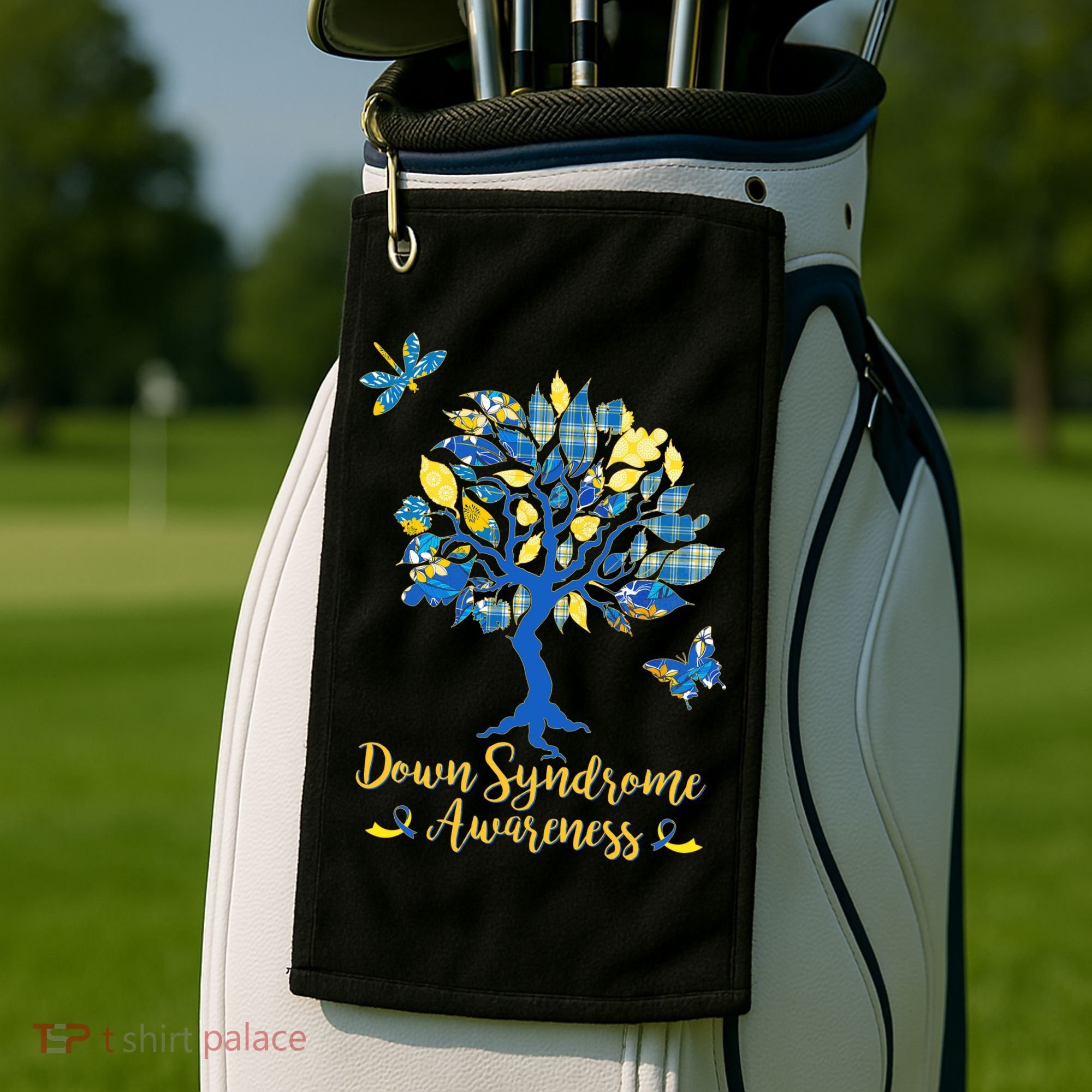 Cute Down Syndrome Awareness Blue Yellow Tree Golf Towel