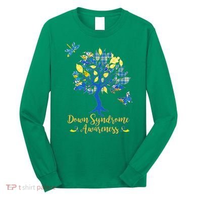 Cute Down Syndrome Awareness Blue Yellow Tree Long Sleeve Shirt