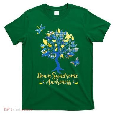 Cute Down Syndrome Awareness Blue Yellow Tree T-Shirt