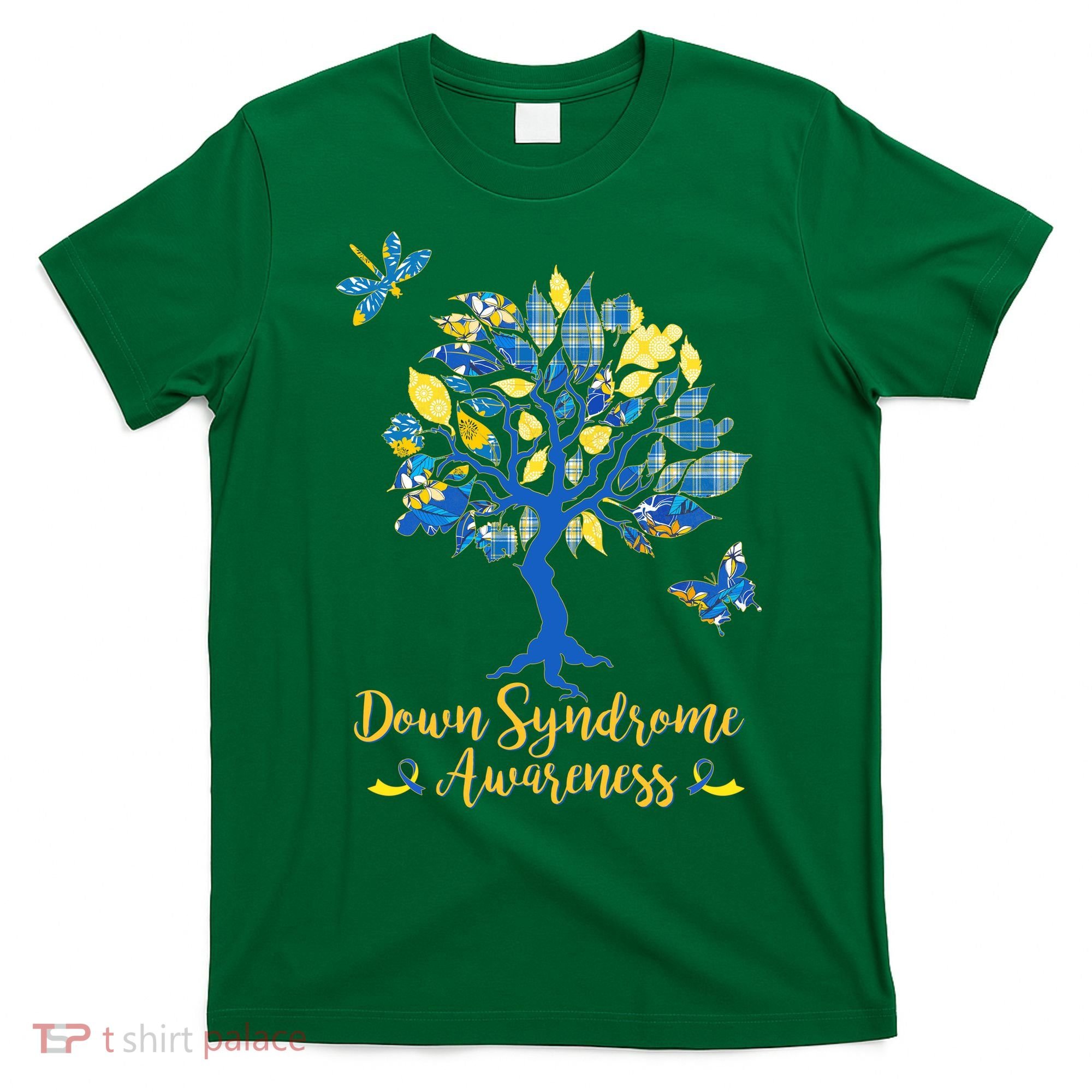 Cute Down Syndrome Awareness Blue Yellow Tree T-Shirt