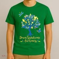 Cute Down Syndrome Awareness Blue Yellow Tree T-Shirt thumb 3
