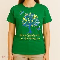 Cute Down Syndrome Awareness Blue Yellow Tree T-Shirt thumb 4