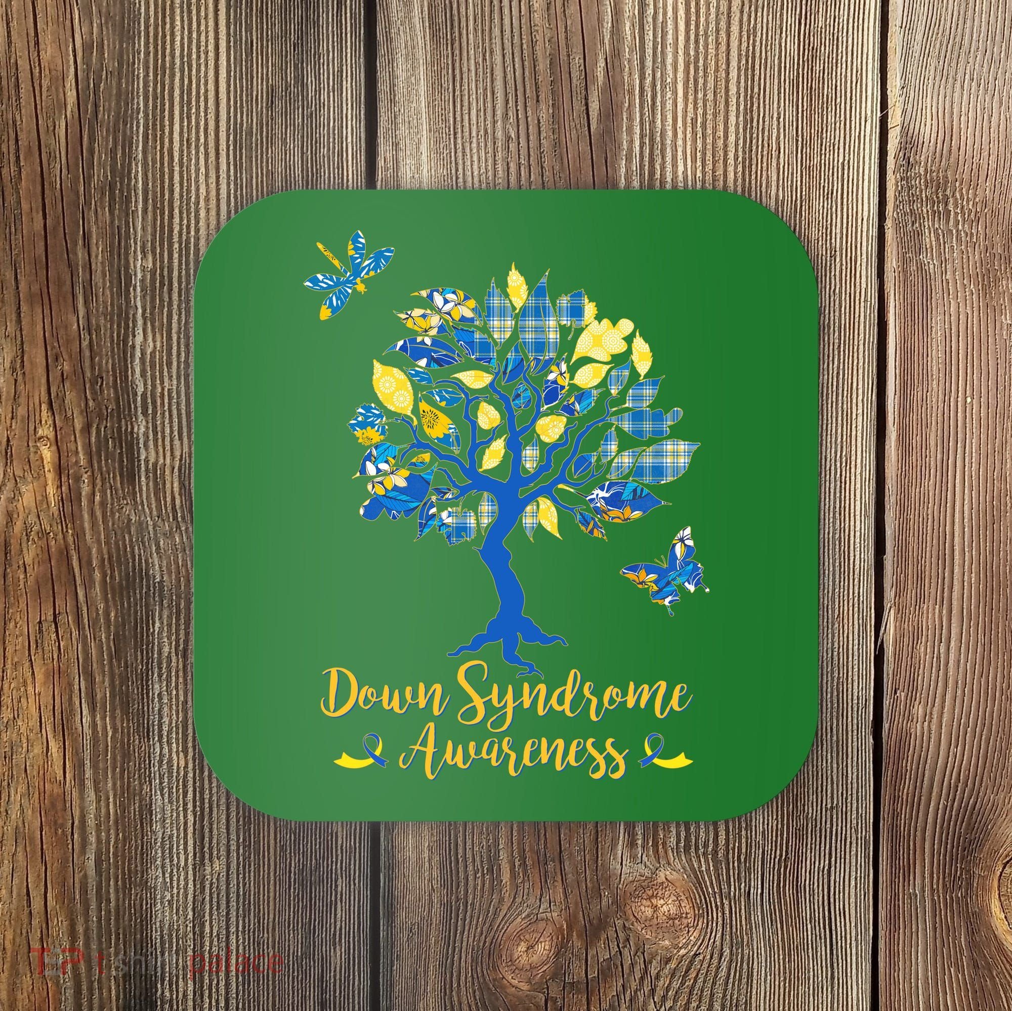 Cute Down Syndrome Awareness Blue Yellow Tree Coaster