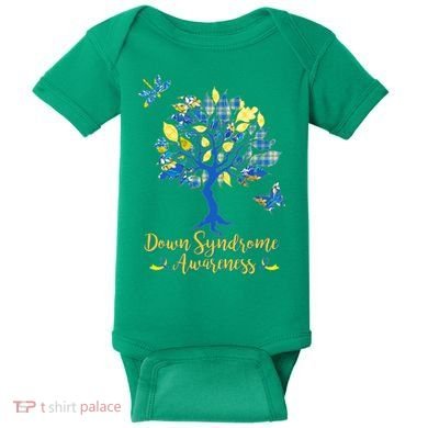 Cute Down Syndrome Awareness Blue Yellow Tree Baby Bodysuit