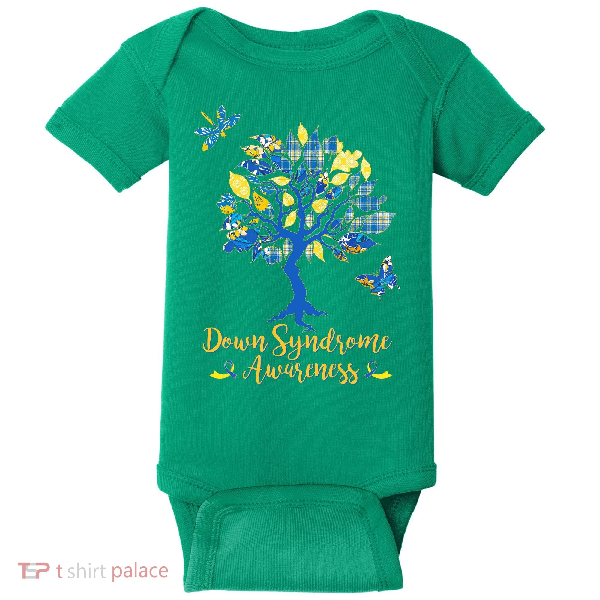 Cute Down Syndrome Awareness Blue Yellow Tree Baby Bodysuit