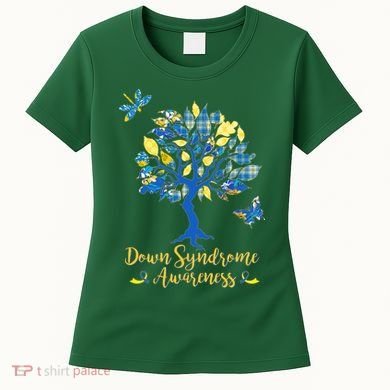 Cute Down Syndrome Awareness Blue Yellow Tree Women's T-Shirt