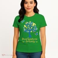 Cute Down Syndrome Awareness Blue Yellow Tree Women's T-Shirt thumb 4
