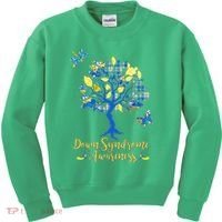 Cute Down Syndrome Awareness Blue Yellow Tree Kids Sweatshirt thumb 0