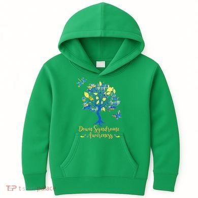 Cute Down Syndrome Awareness Blue Yellow Tree Kids Hoodie